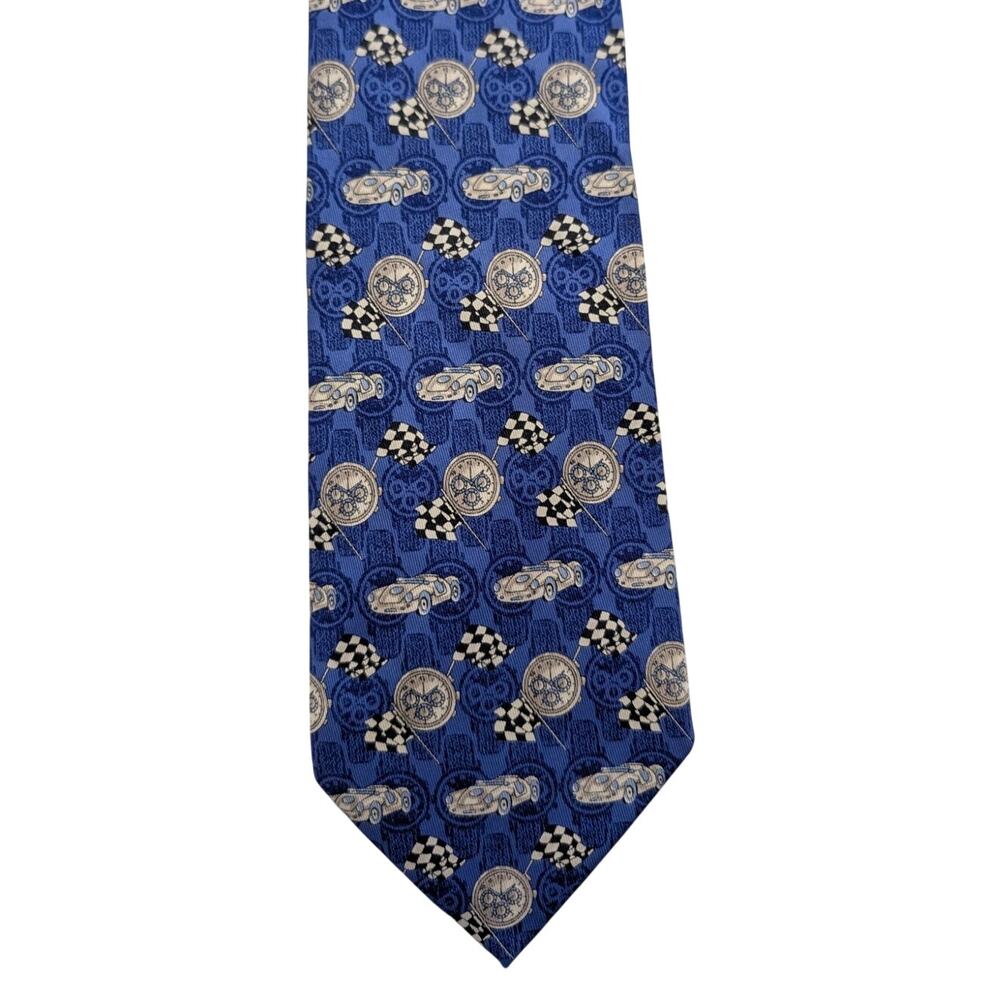 Collectors Vintage Chopard 100% Silk Men's Blue Tie With Racing Items & Designs